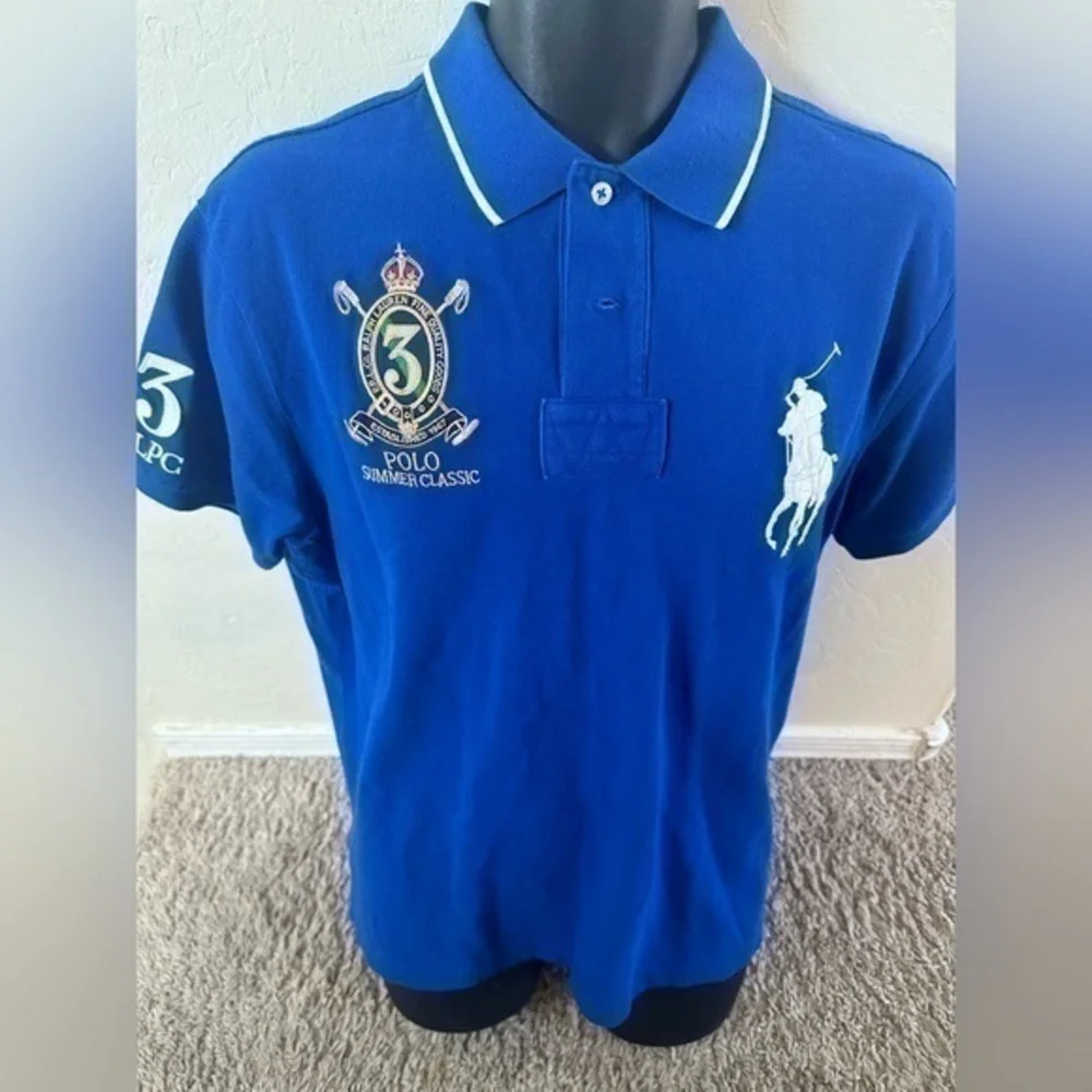 Polo Ralph Lauren Men's XL Blue Custom Fit Embroidered Short Sleeve Golf Polo
